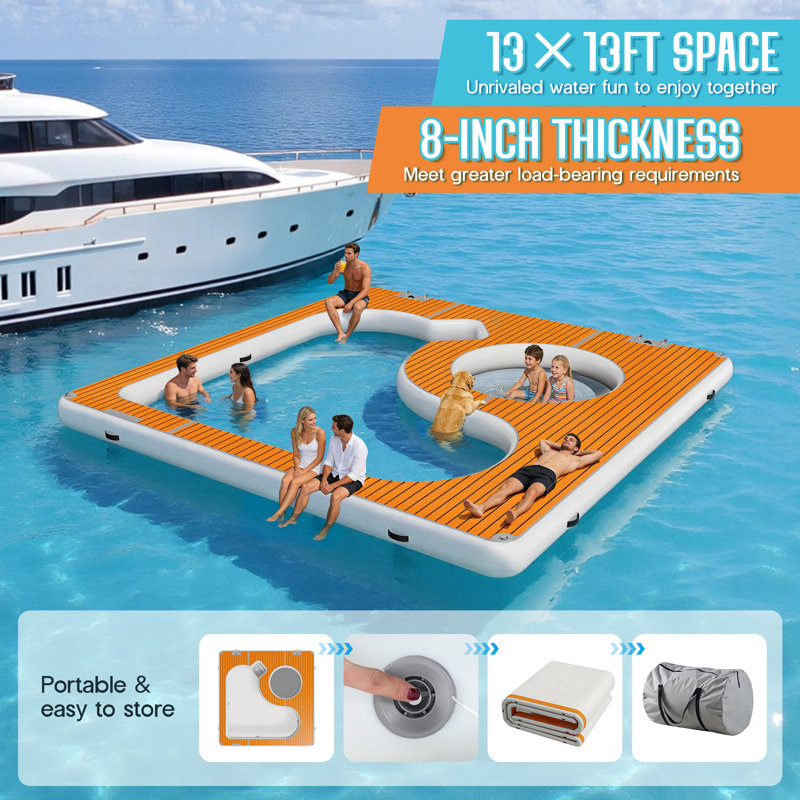 AMERLIFE 13x13 FT Inflatable Swimming Pool Platform with Safety